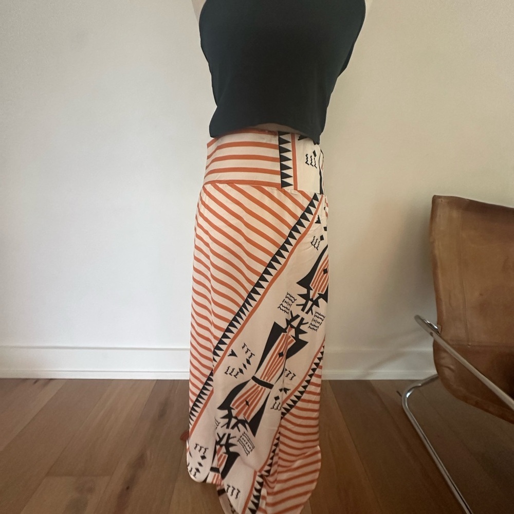 Tribal Print Maxi Skirt in Orange and Black